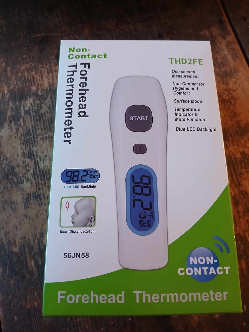Metris Instruments THD2FE non-contact forehead thermometer, model number 56JN58.